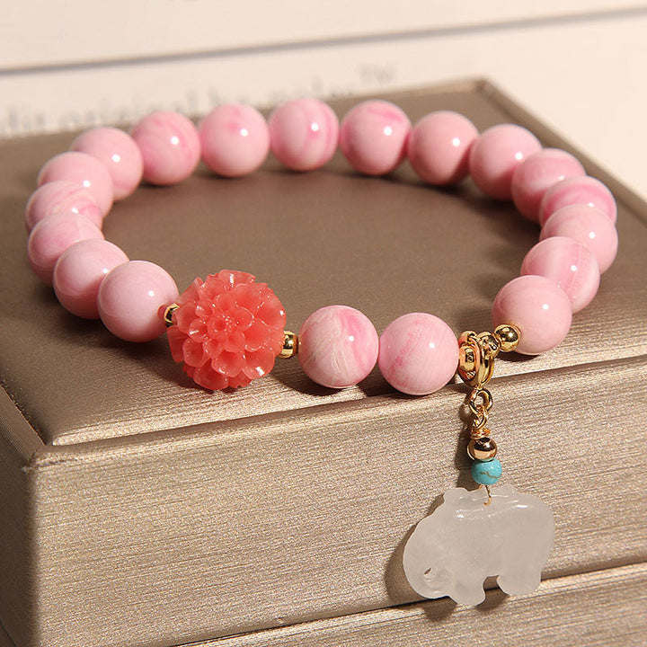 Natural deep sea pink shell beads &amp; Emerald Jade stone bracelet