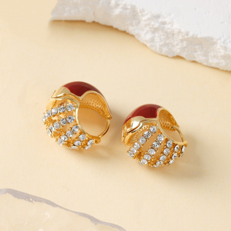 Red Enamel Pavé Teardrop Hoop Earrings