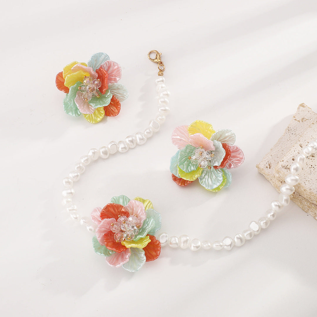 Camellia Pearl Necklace Earring Set
