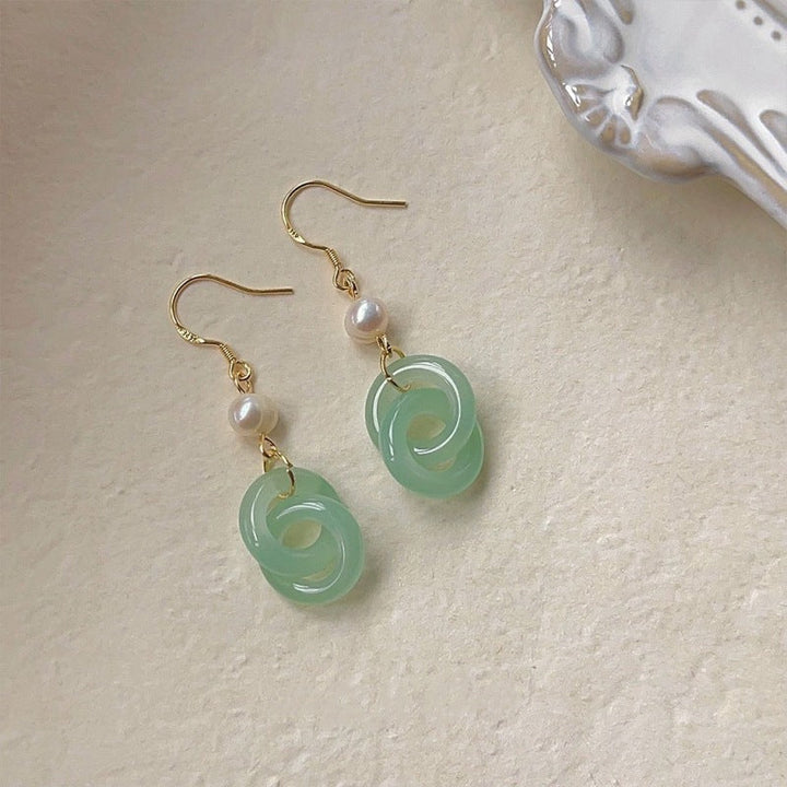 Jade Knot &amp; Pearl Earrings