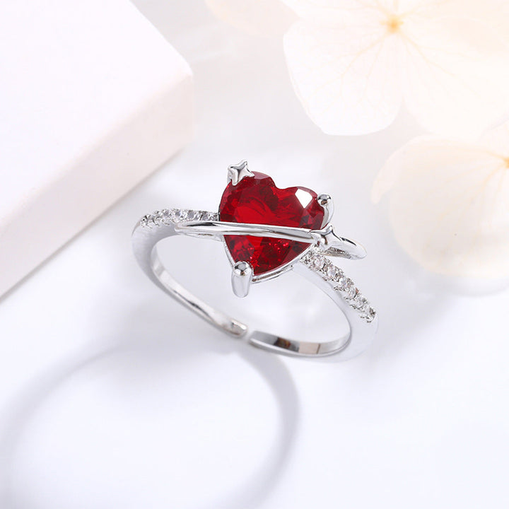 Heart-Cut Red Crystal &amp; Diamond Ring