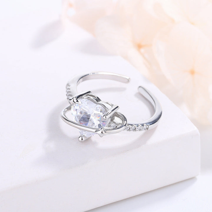 Heart-Cut Red Crystal &amp; Diamond Ring