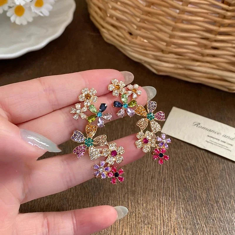Colorful crystal flower earrings