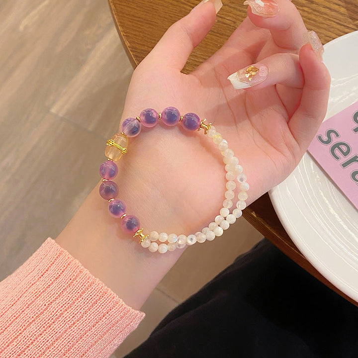 Natural Sugar Heart Agate &amp; Shell Bead Bracelet