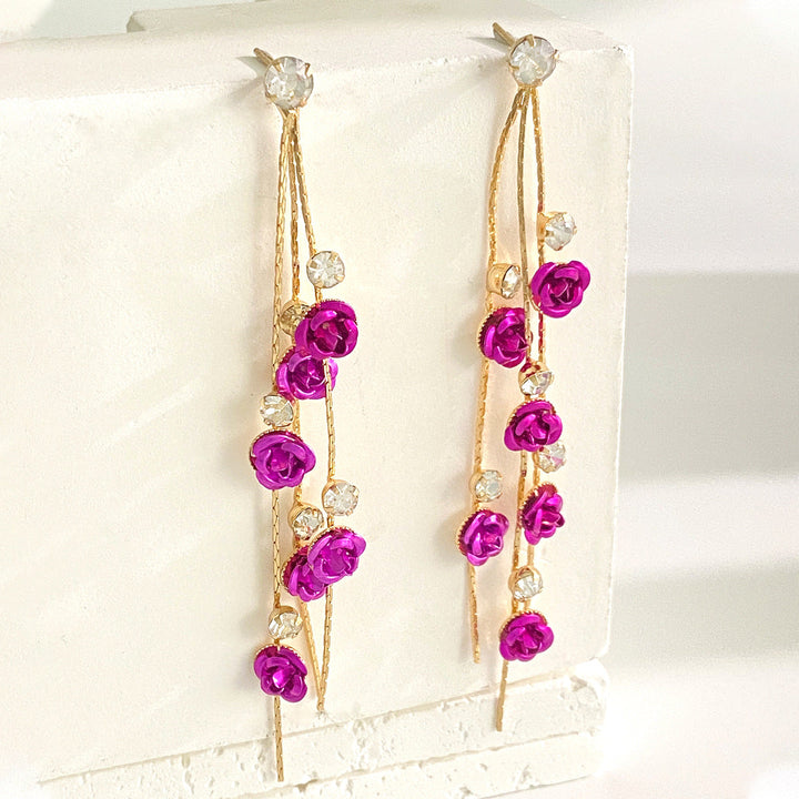 Floral Tassel Stud Earrings