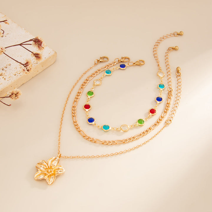 Bohemian Multi-Layer Enamel &amp;amp; Natural Charm Anklet