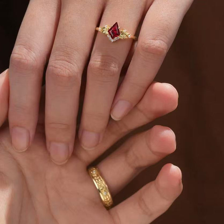 Red Sapphire &amp; Diamond Couple Rings
