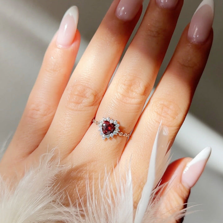 Adjustable Heart Crystal Chain Ring