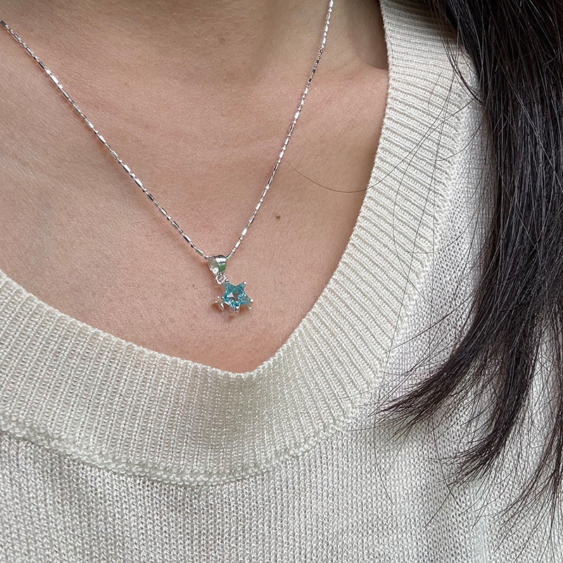 Blue Crystal Star Delicate Necklace