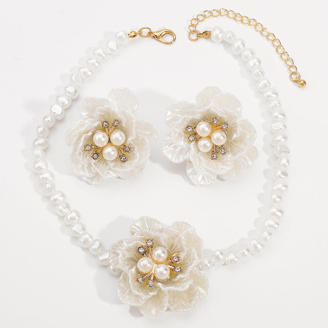 Camellia Pearl Necklace Earring Set