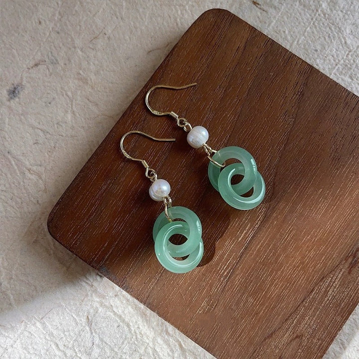 Jade Knot &amp; Pearl Earrings