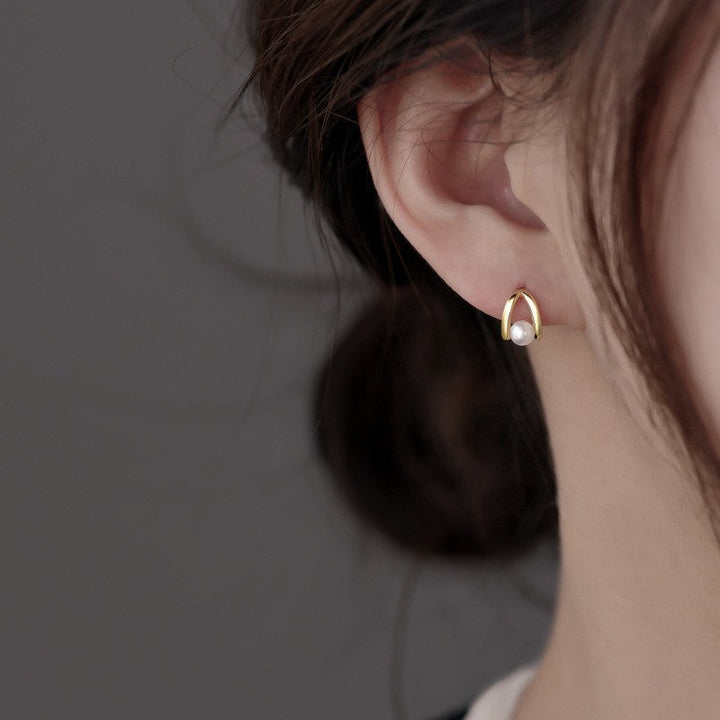 Refined Pearl Embrace Stud Earrings