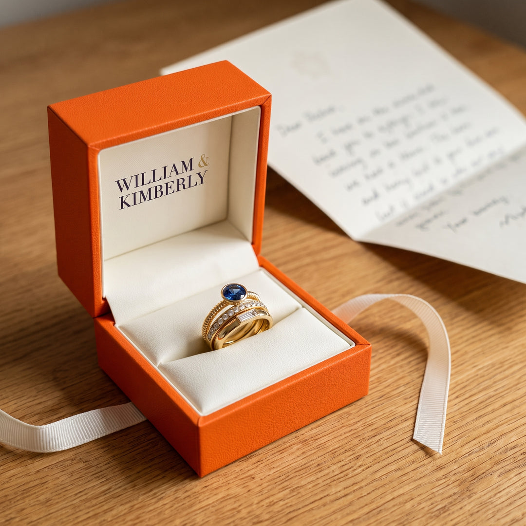 vintage-gold-blue-zirconia-ring-set P