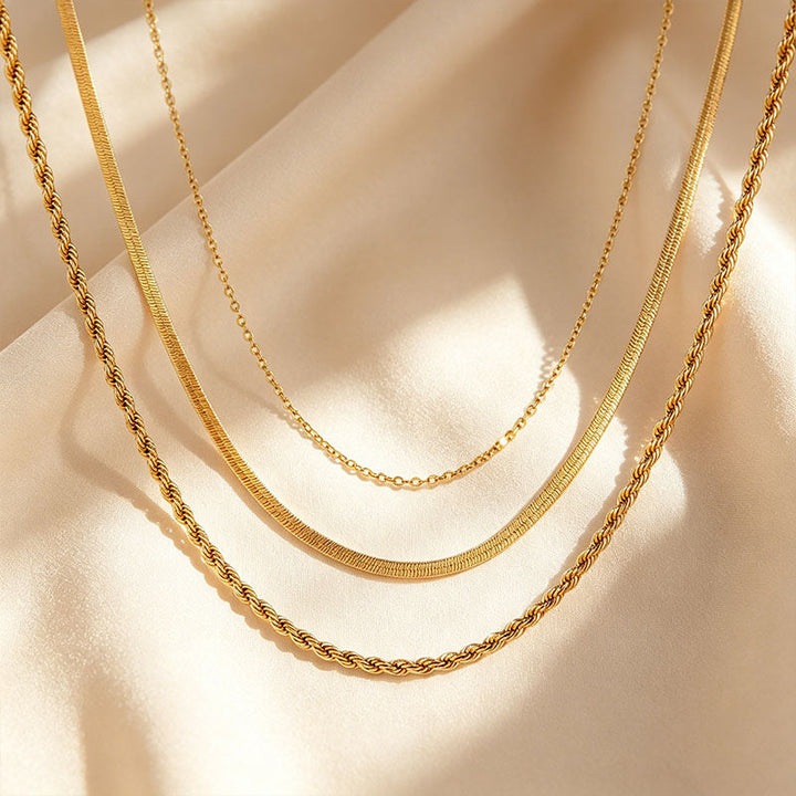 Minimalist Herringbone &amp; Snake Chain Layered Necklace