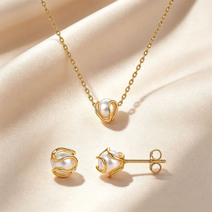 Rose Pearl Earring &amp; Necklace Set