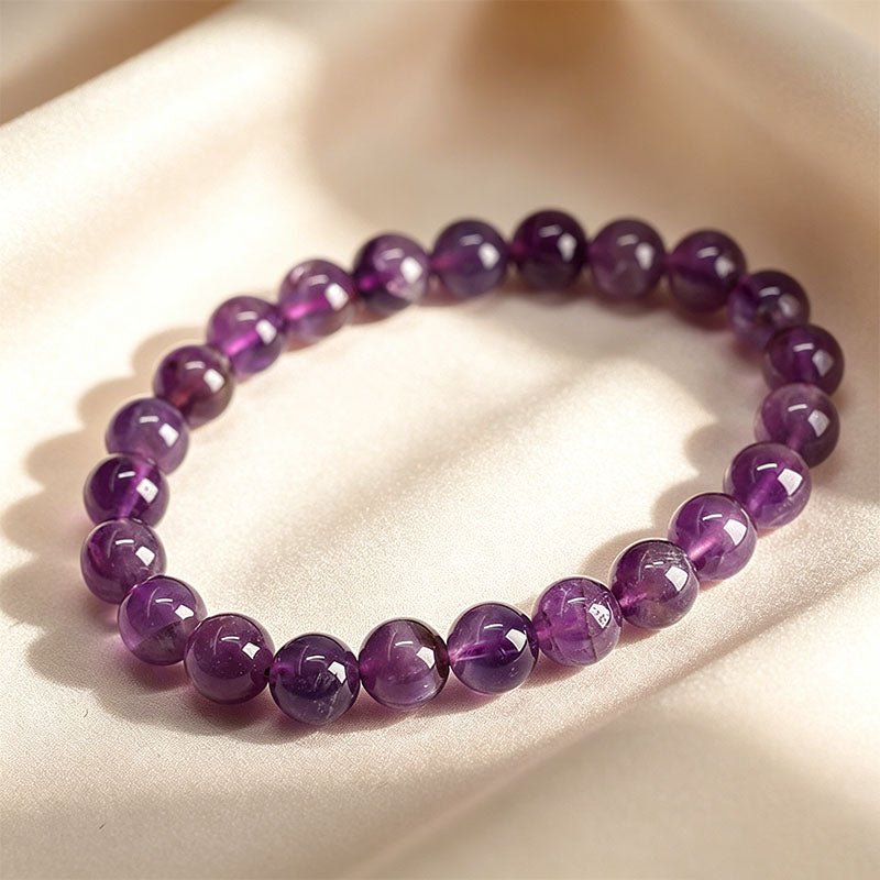Natural Amethyst Round Bead Bracelet