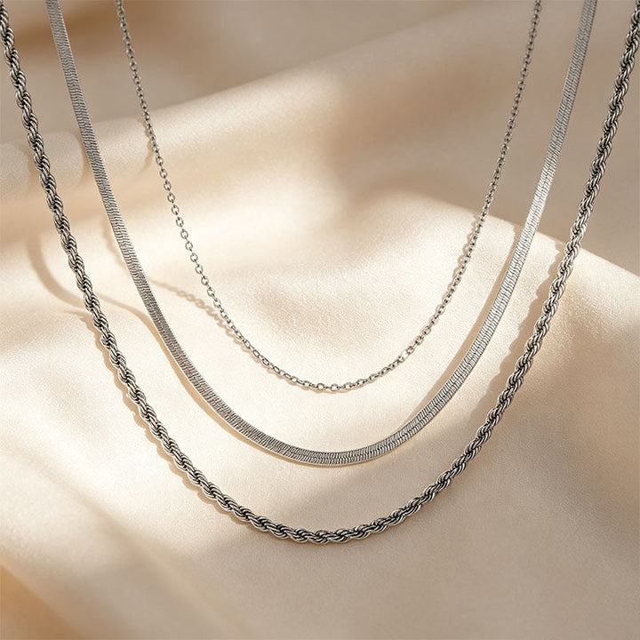Minimalist Herringbone &amp; Snake Chain Layered Necklace