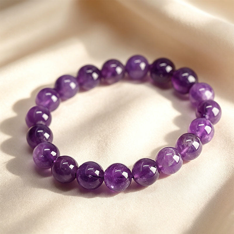 Natural Amethyst Round Bead Bracelet