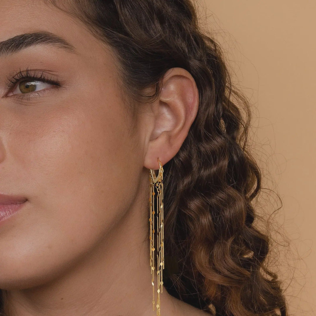 Heart Clasp Multi-Layer Disc Tassel Long Drop Earrings