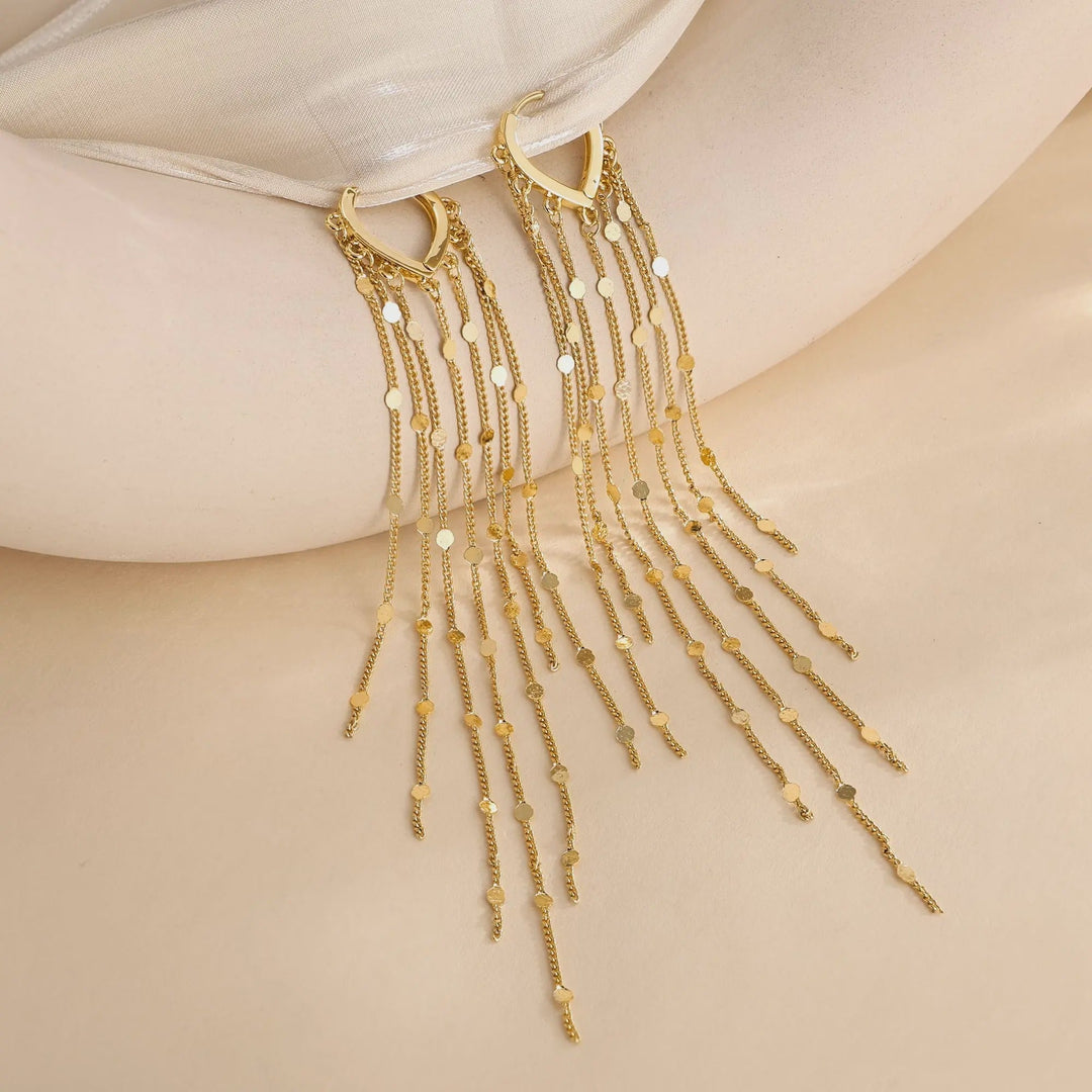 Heart Clasp Multi-Layer Disc Tassel Long Drop Earrings