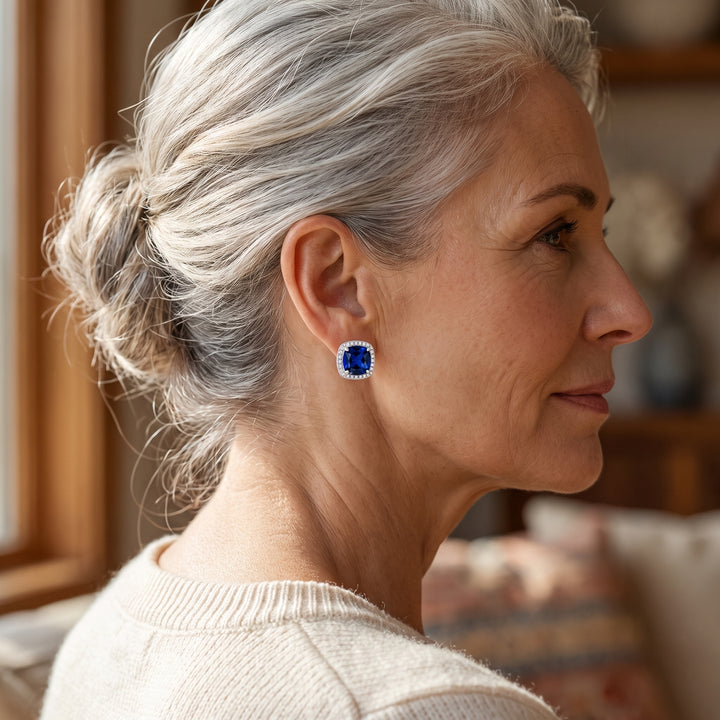 silver-sapphire-halo-stud-earrings W