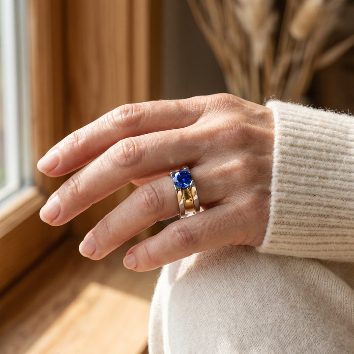 vintage-blue-zirconia-gold-silver-ring W