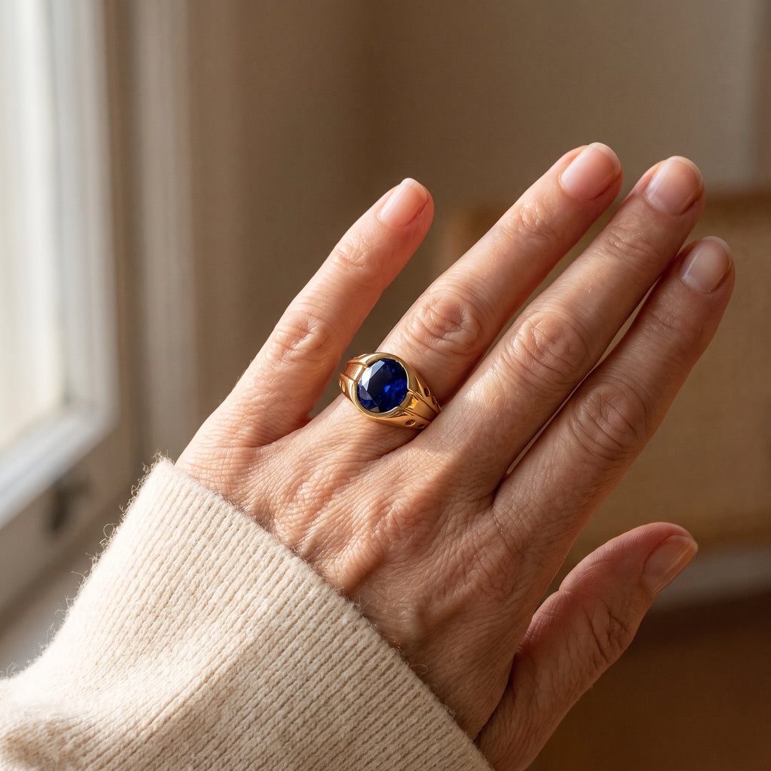 vintage-blau-rund-gold-ring W
