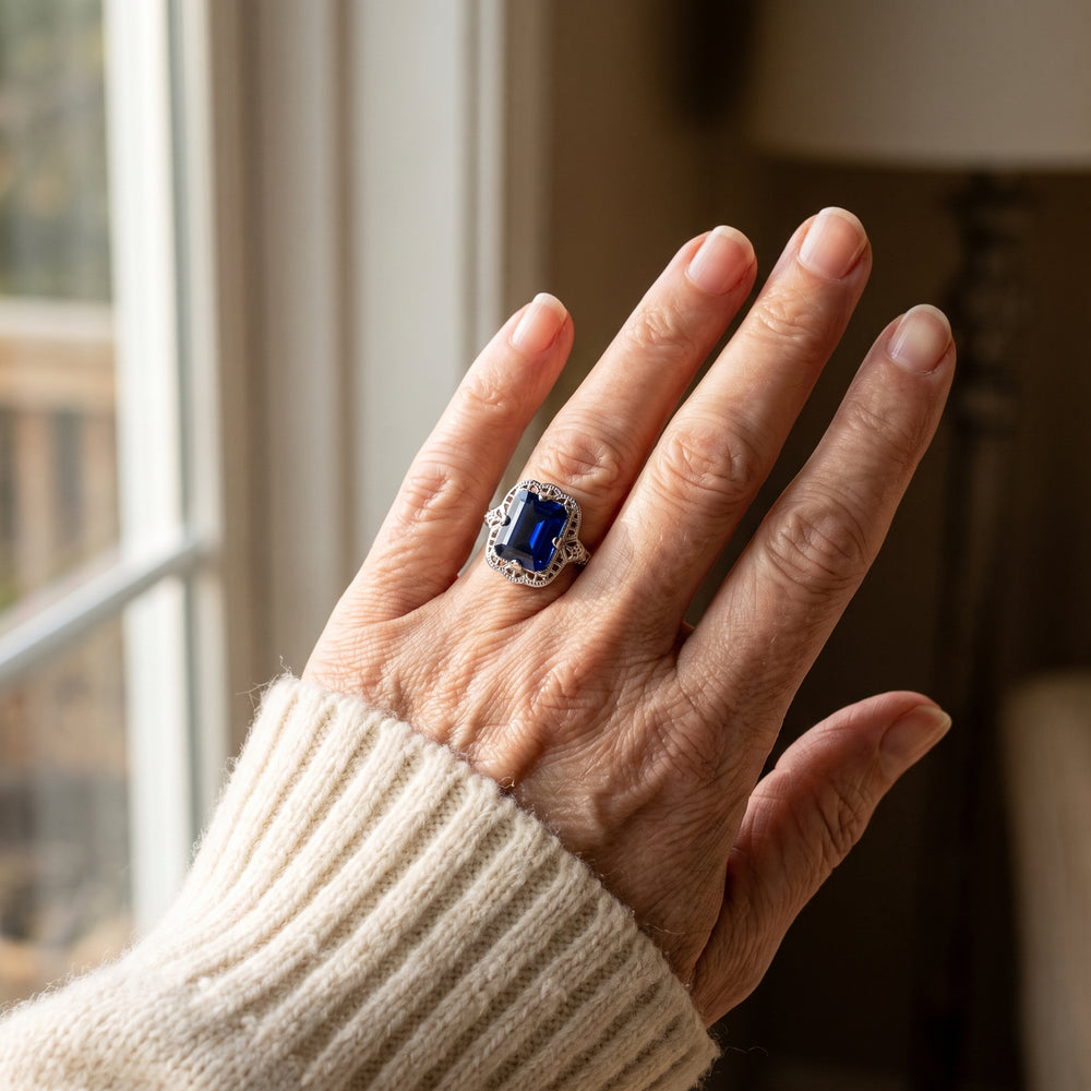 vintage-inlaid-blue-glass-silver-ring W