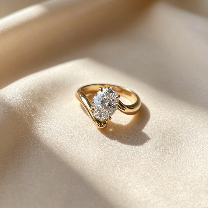 Twist Band Oval Moissanite Ring