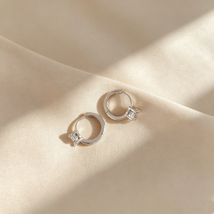 4-Prong Round Drop Huggie Earrings