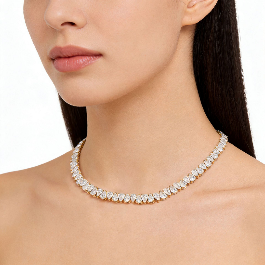 Pear-Shaped Full-Diamond Tennis Necklace