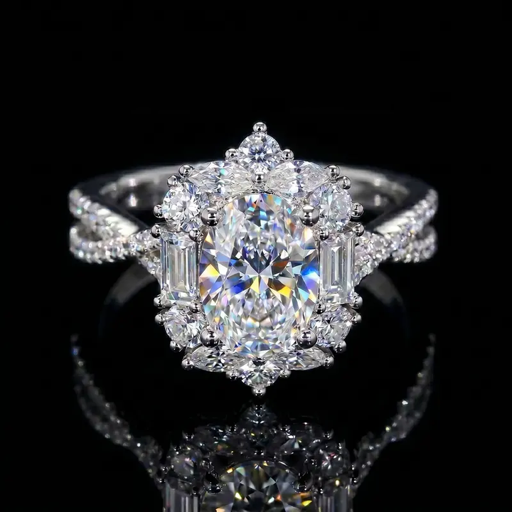 Oval Center Stone Halo Crown Engagement Ring