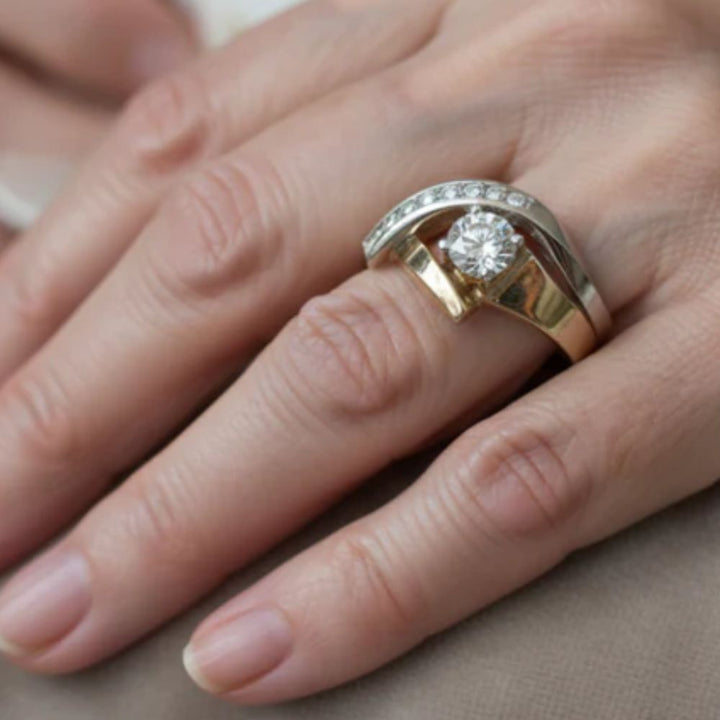 Vintage Irregular Gold &amp; Silver Zirconia Ring