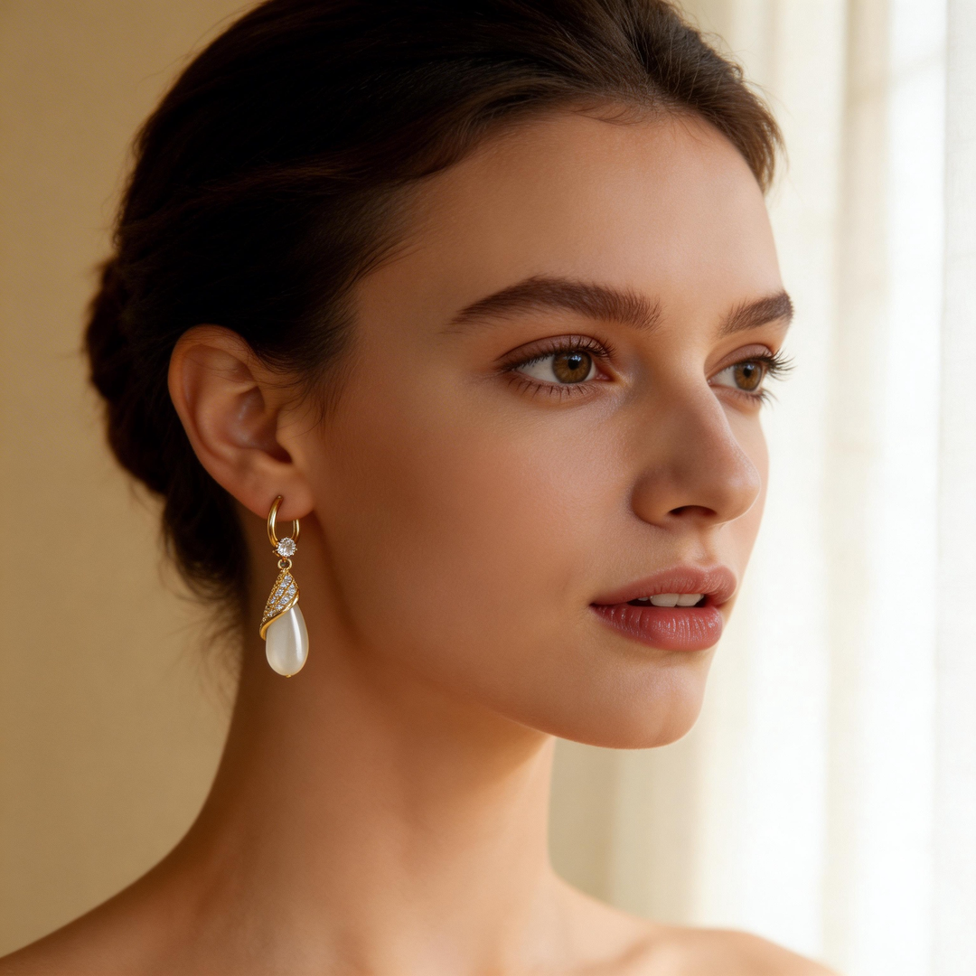 Teardrop White Jade Pendant Earrings