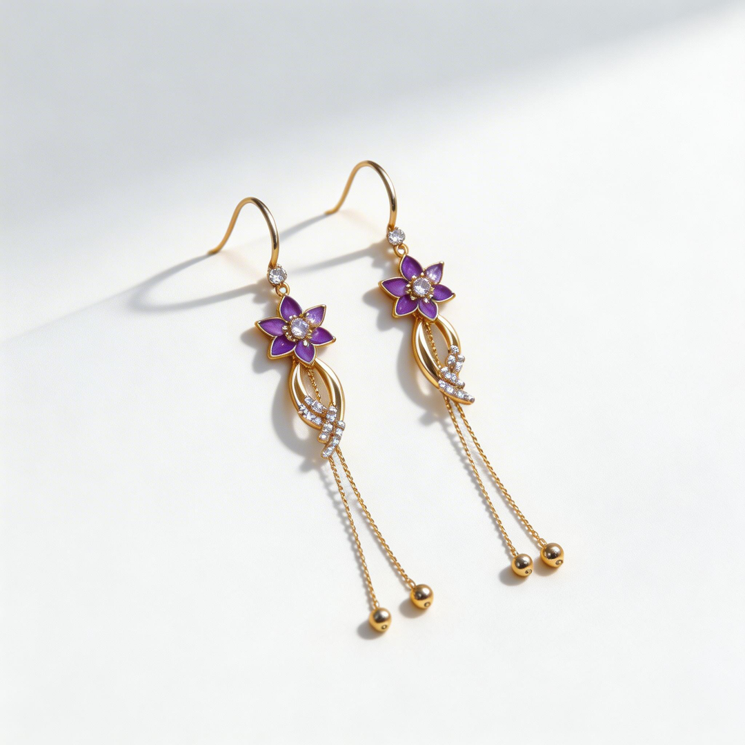 Elegant Purple Flower Tassel Earrings