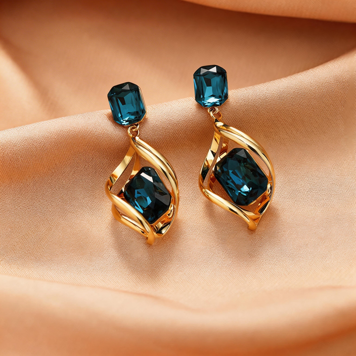 Elegant Blue Crystal Drop Stud Earrings