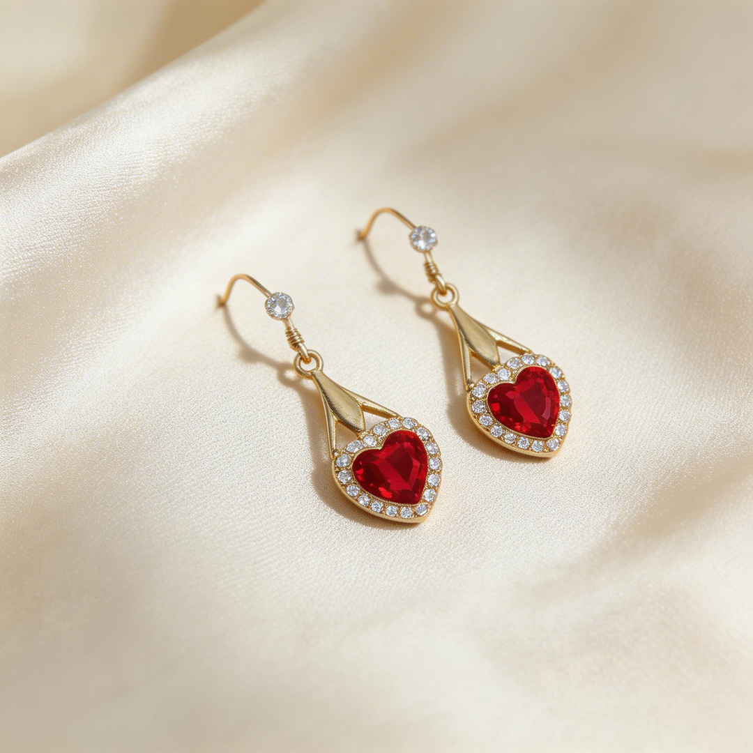Classic Heart Crystal Drop Earrings