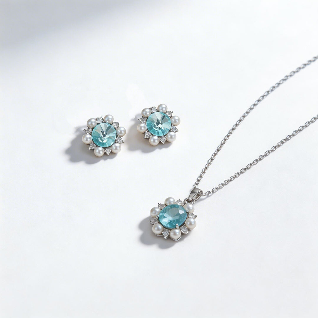 Elegant Sunflower Aquamarine Jewelry Set
