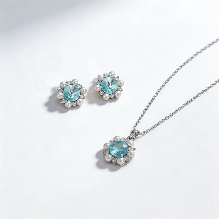 Elegant Sunflower Aquamarine Jewelry Set