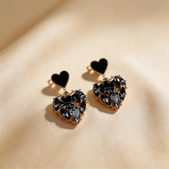 Delicate Double Heart Pendant Stud Earrings