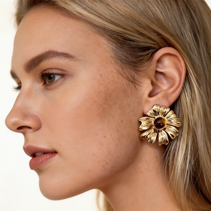 Daisy Tiger Eye Stud Earrings