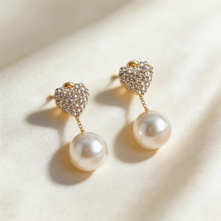 Elegant Heart Tassel Pearl Earrings