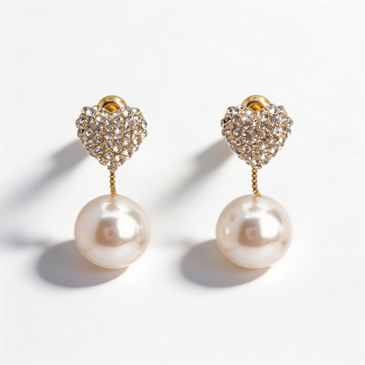 Elegant Heart Tassel Pearl Earrings