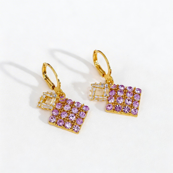 Elegant Amethyst Drop Hoop Earrings