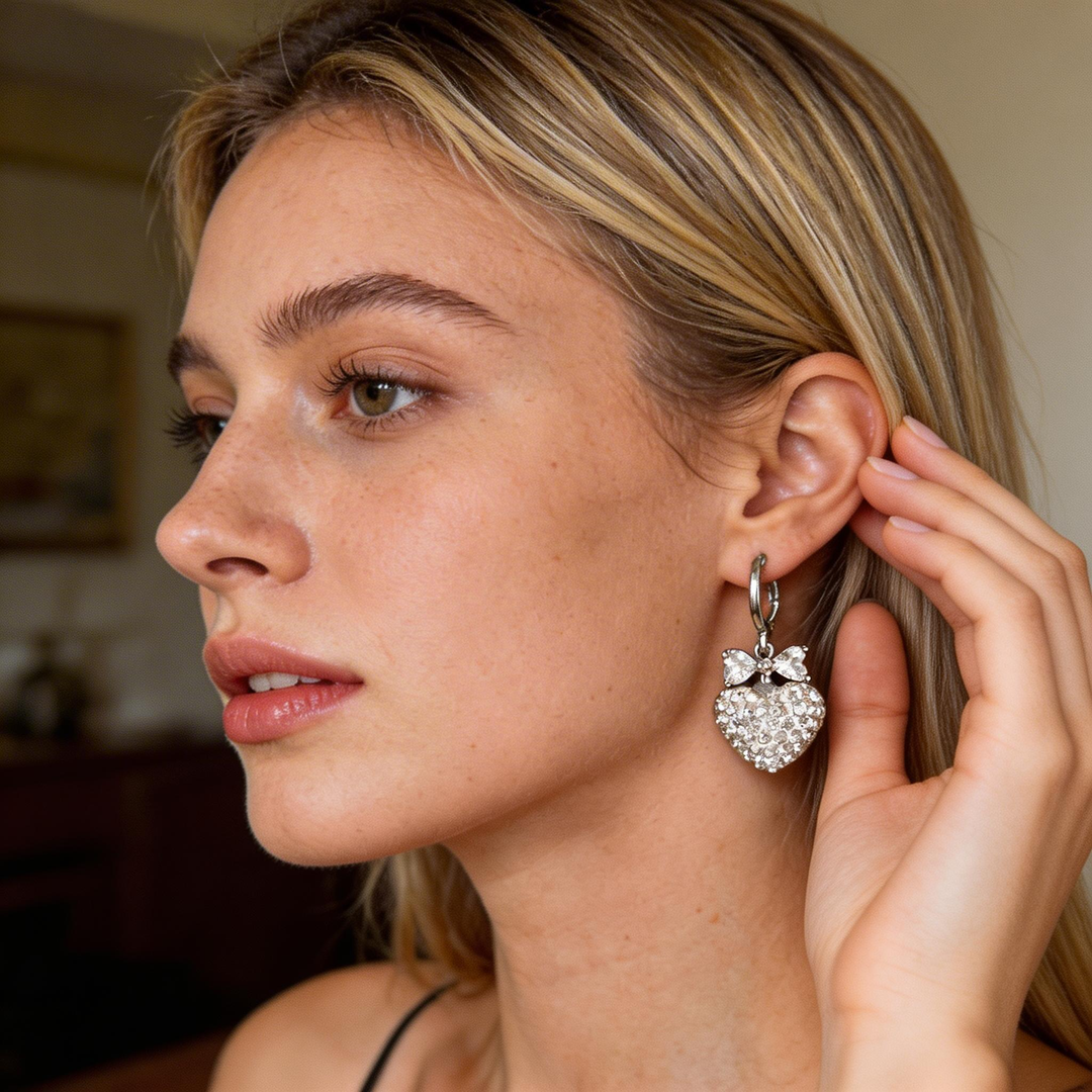 Heart Drop Hoop Earrings