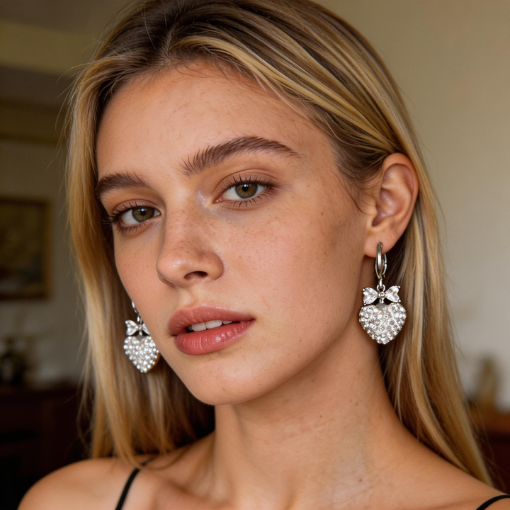 Heart Drop Hoop Earrings
