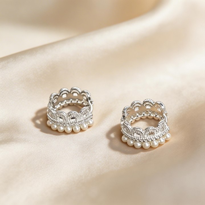 Crown Pearl Filigree Hoop Earrings