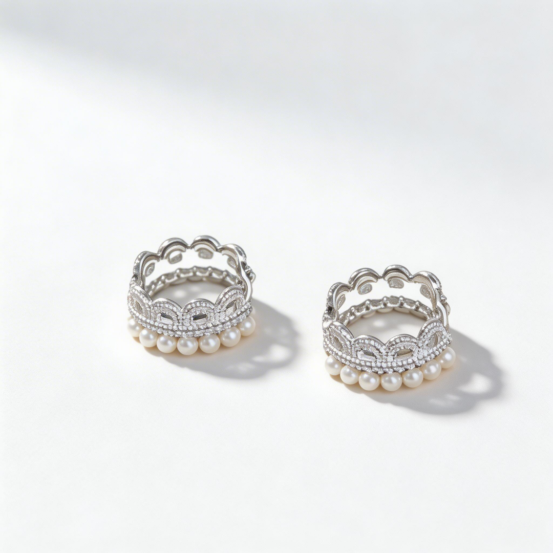 Crown Pearl Filigree Hoop Earrings