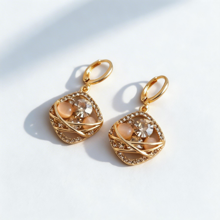 Vintage Cat Eye Crystal Cage Drop Earrings