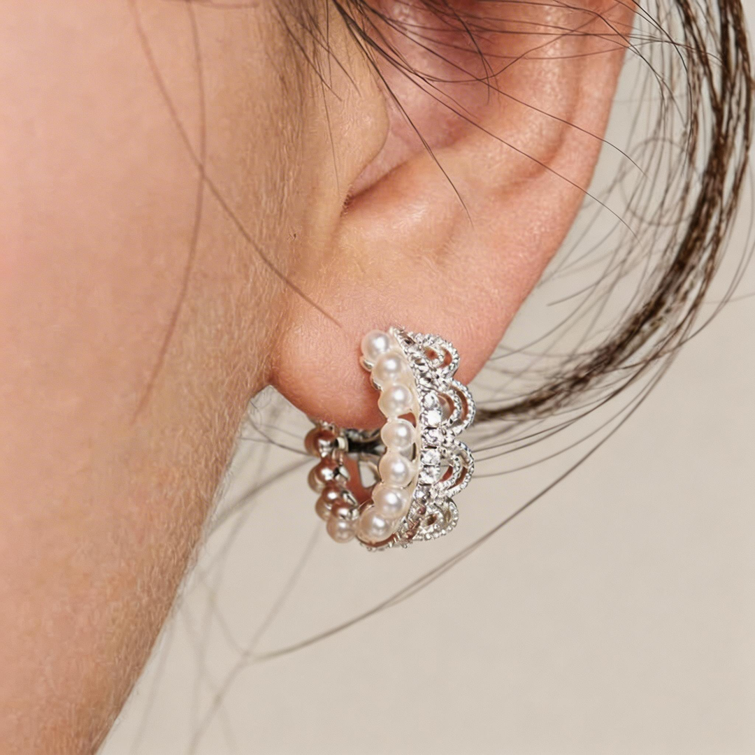 Crown Pearl Filigree Hoop Earrings